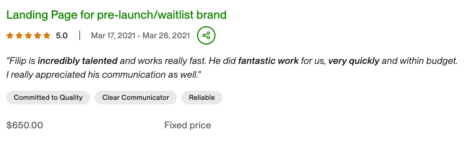5-star Upwork review
